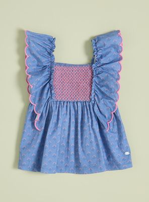 Polera Tipo Blusa con Detalle Panal en Constraste