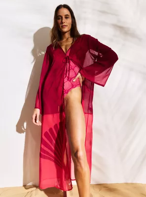 Kimono Salida de Baño Larga con Print y Amarra