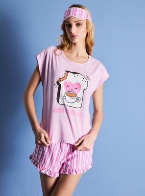 Pijama Corto Estampado con Antifaz de Regalo en Caja