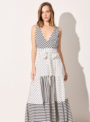 Vestido Lunares y Rayas con Escote Nudo