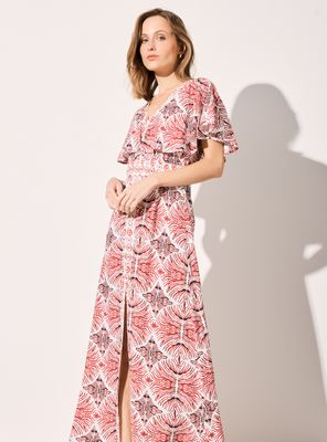 Vestido Estampado con Tajo Delantero