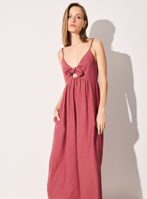 Vestido con Lino y Escote Nudo