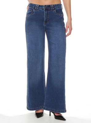 Jeans Wide Leg Tiro Alto Costadillo Pretina J351