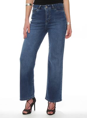 Jeans Wide Leg Tiro Alto Pretina Básica 1 Botón J38