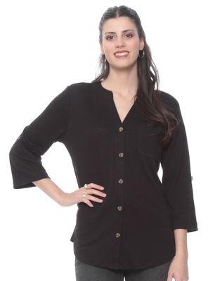 Blusa Manga Larga Ajustable Sólida y Botones