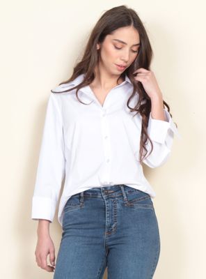 Blusa Manga 3/4 Sólida Bordado Lurex en Mangas