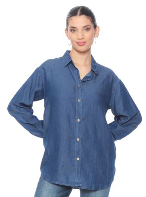 Blusa Manga Larga Tencel Abotonada en el Delantero