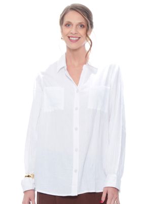 Blusa Manga Larga Sólido Abotonada en Delantero Bolsillos