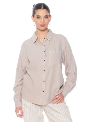 Blusa Manga Larga Lino Lyocell Abotonada en Delantero