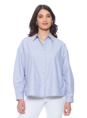 Blusa Manga Larga Listado Abotonado en Delantero