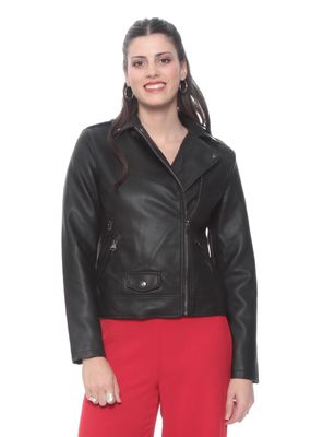 Chaqueta Manga Larga Cuero Ecológico con Cierres