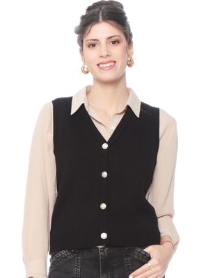 Chaleco sin Manga Abotonado en Delantero