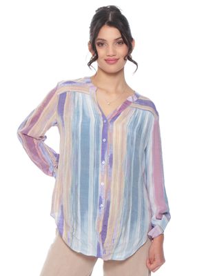 Blusa Manga Larga Listada Abotonada Full Color