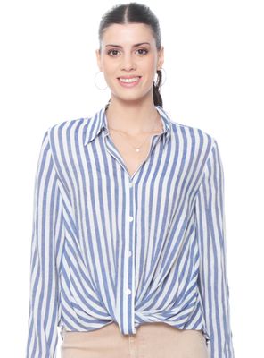 Blusa Manga Larga Listada Abotonada Nudo Ruedo
