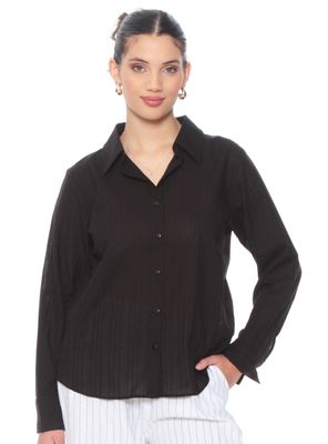 Blusa Brodery Manga Larga Abotonada en Delantero