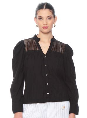 Blusa Manga Larga Brodery Abotonada Aplicación