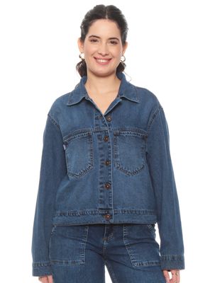 Chaqueta Denim Cuello Camisero con Botón