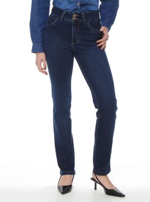 Jeans Recto Tiro Alto Pretina Media Bordado en Bolsillos