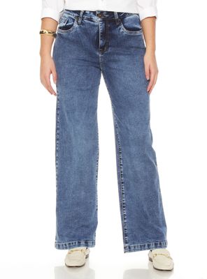 Jeans Wide Leg con Pretina Básica  y 1 Botón