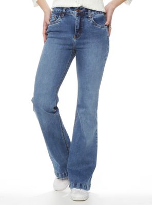 Jeans Flare Tiro Alto Pretina Básica 1 Botón J346