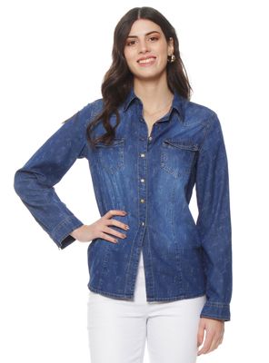 Blusa Denim Cuello Camisero Print