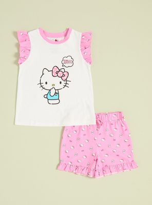 Pijama Corto Estampado Hello Kitty Manga con Vuelos