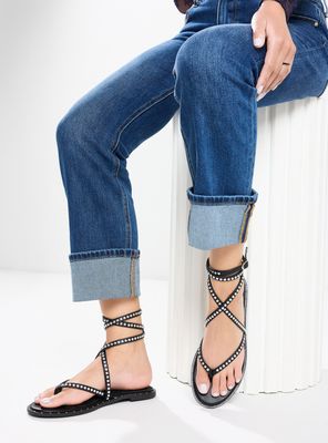 Sandalia Plana Correa con Tachas Mujer