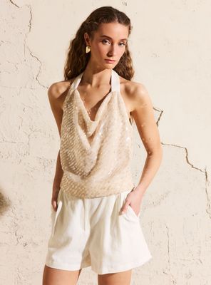 Blusa Drapeada con Lentejuelas Colección María Pombo