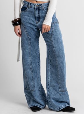 Jeans Wide Leg Tiro Alto Rosario Azul