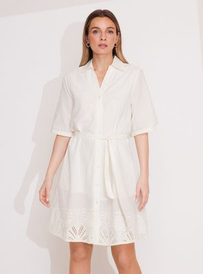 Vestido Camisero con Bordado en Borde Inferior