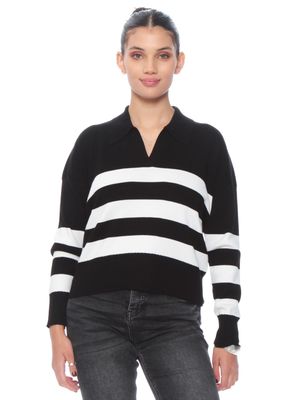 Sweater Manga Larga Listado Escote V con Franjas