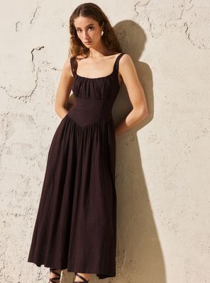 Vestido Drapeado con Faldón Evasé Colección María Pombo