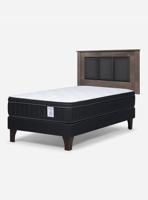 Cama Europea 1 Plaza New Style 6 Plus + Respaldo Rachel Gris