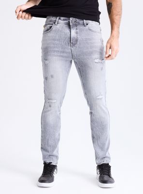 Jeans Gravillado Cracquelado con Roturas Skinny Fit