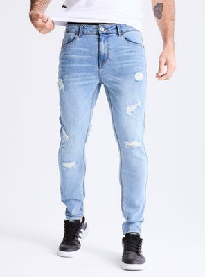 Jeans Claro Roturas Bolsillos Traseros Super Skinny Fit
