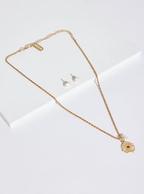 Set Collar y Aros Perla Dorado con Dije