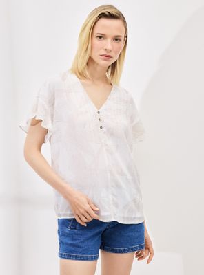 Blusa Fluida Estampada con Hilos de Lurex