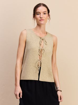 Polera Tipo Vest con Lazos Detalle Metalizado