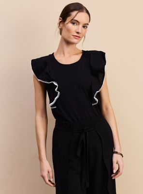 Polera con Vuelo de Tela Rígida Detalle de Cinta