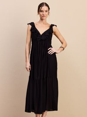 Vestido con Textura Vuelo en Mangas