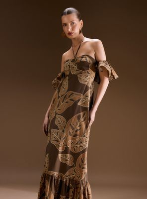 Vestido Off Shoulder con Volantes Colección Ange Eyzaquirre