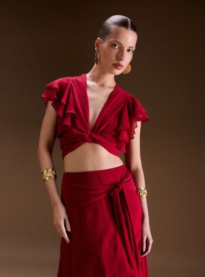 Blusa Crop con Vuelos Nudo Colección Ange Eyzaguirre