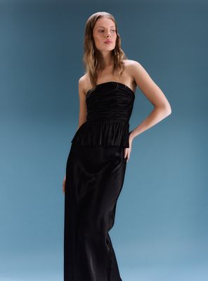 Blusa Strapless con Drapeado Colección María Guldman