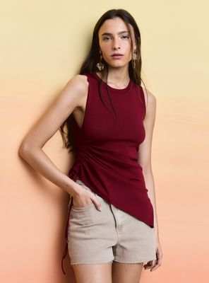 Polera Tejida Escote Redondo con Recogido Lateral