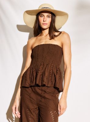 Blusa Strapless con Detalles de Broderie