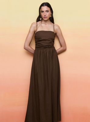 Vestido con Top Recogido y Tirantes Finos