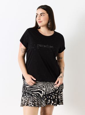Imagen 1 del producto Polera Tela Devoré Animal Print con Estampado Texto