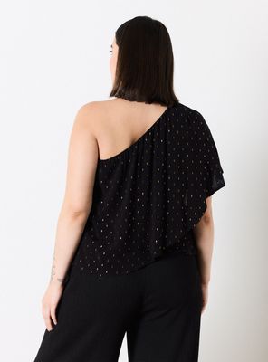 Imagen 2 del producto Blusa de Un Hombro Vuelo y Reflejos Metálicos