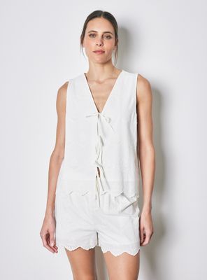 Pijama Algodón Tela Plana Detalles en Broderie