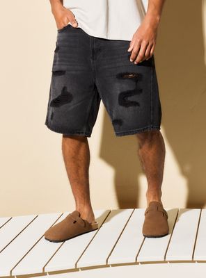 Short Oscuro Roturas Denim